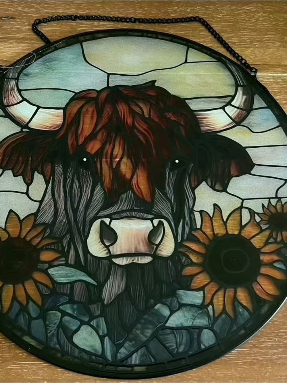 New 12” Highland Cow Stained Glass Wall Decor
